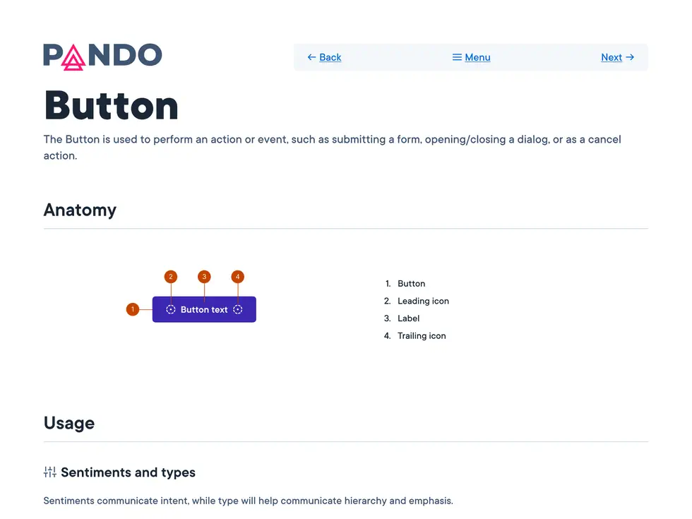 Pando Design System Button guidelines