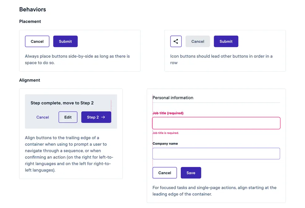 Pando Design System Button guidelines for placement, alignment, and spacing