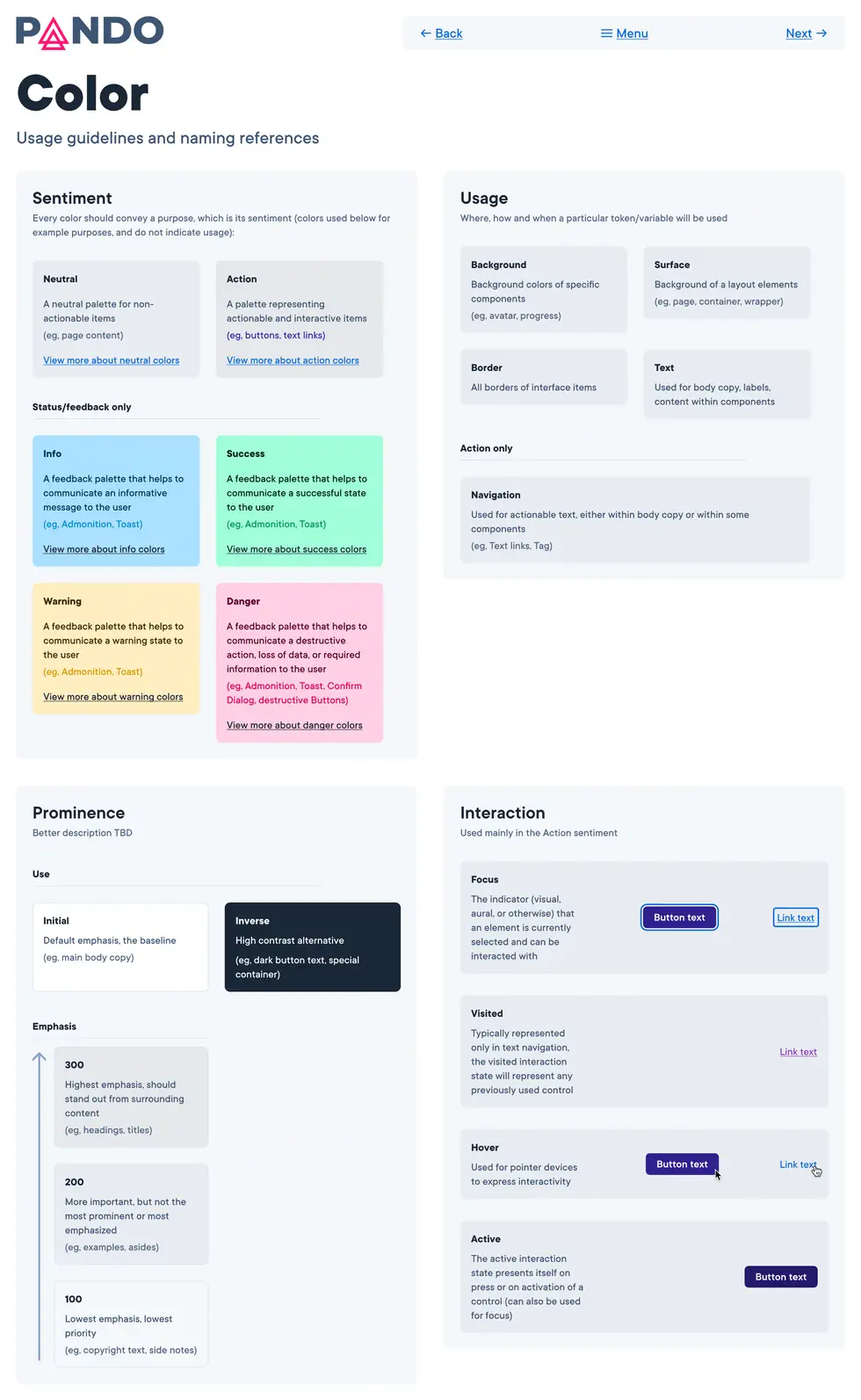Pando Design System Button color guidelines