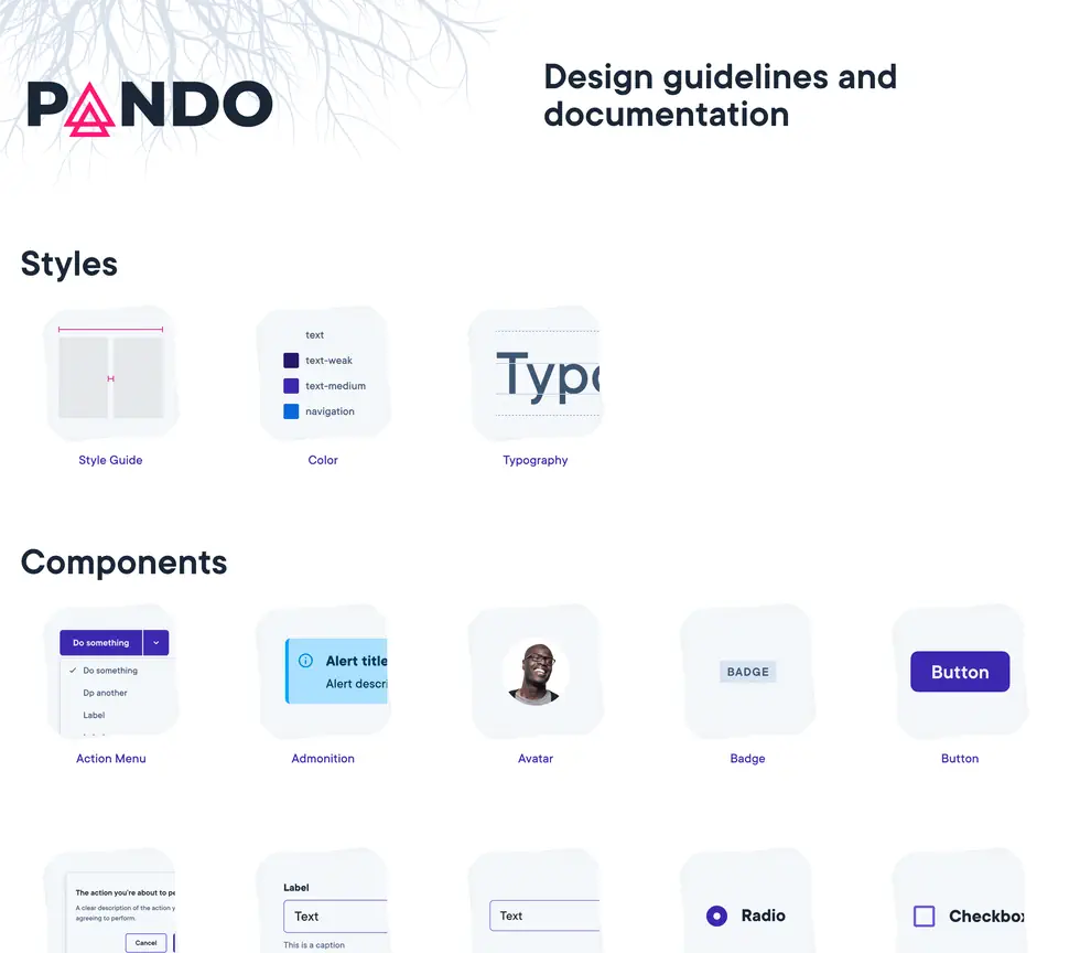Pando Design System design guidelines home page