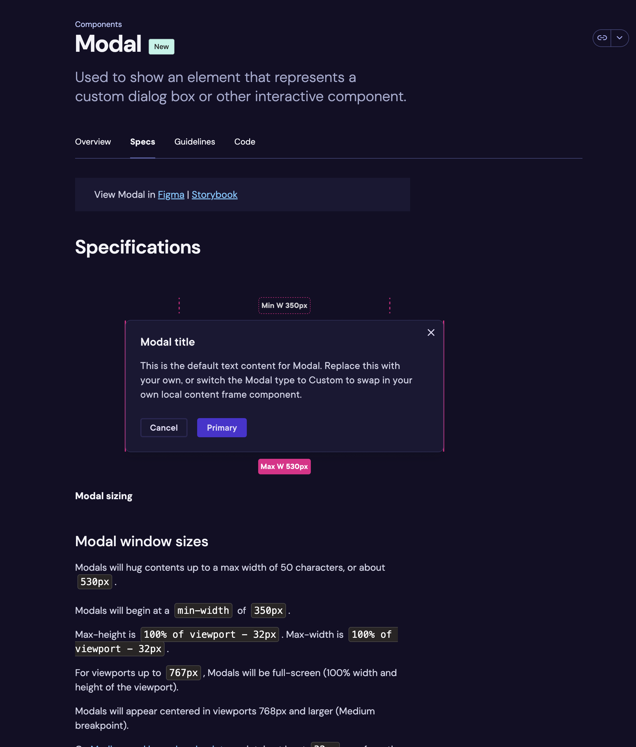 Pando Design System modal Zeroheight documentation