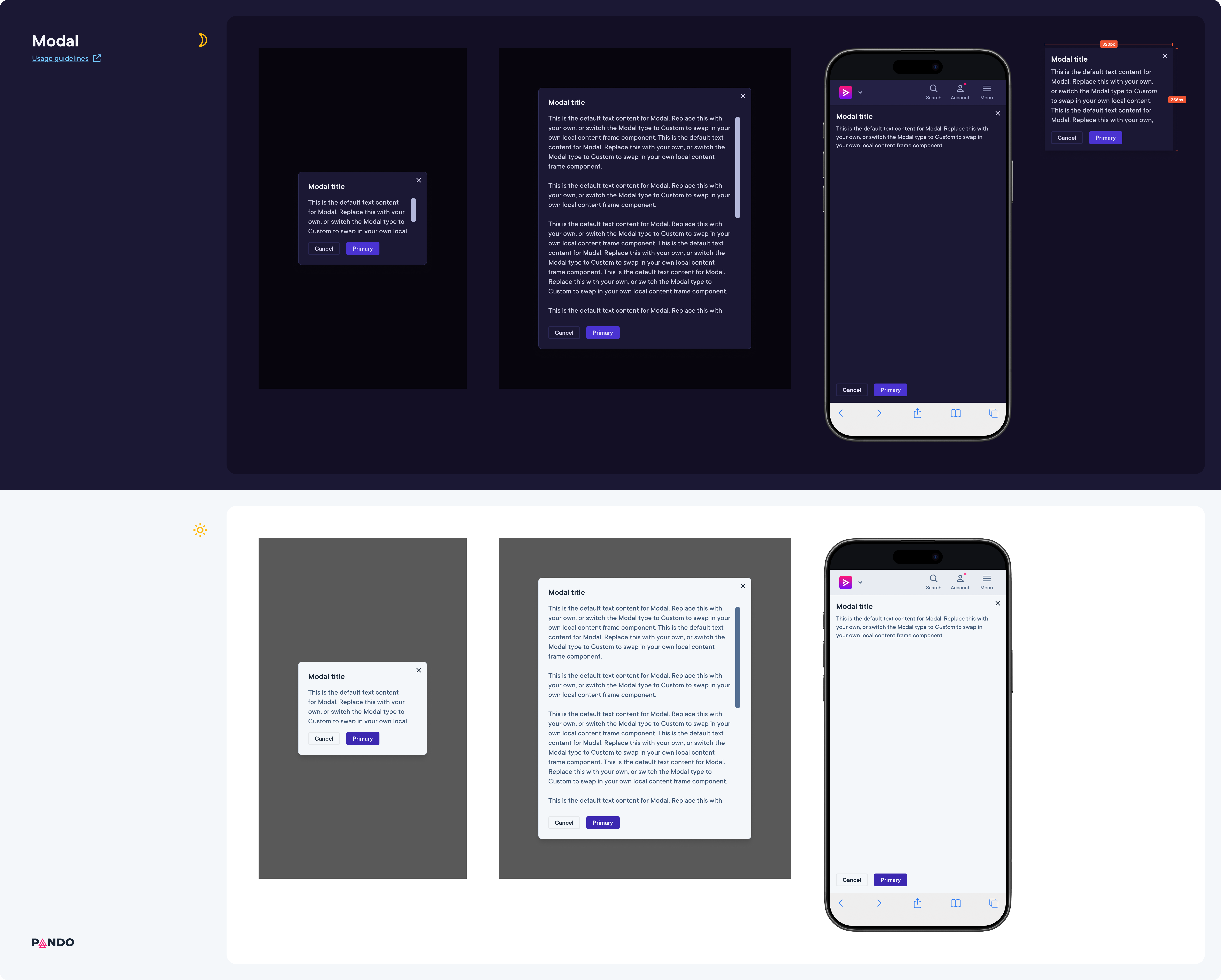 Pando Design System modal overview