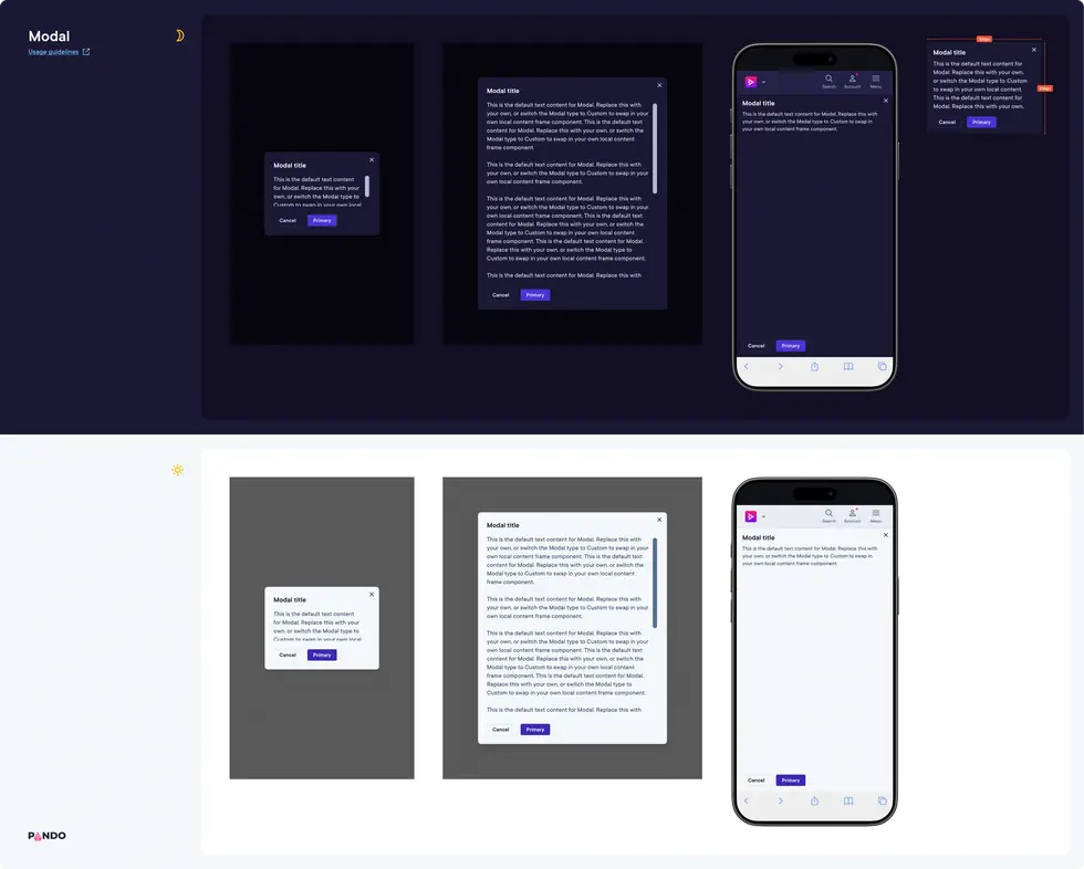 Pando Design System modal overview